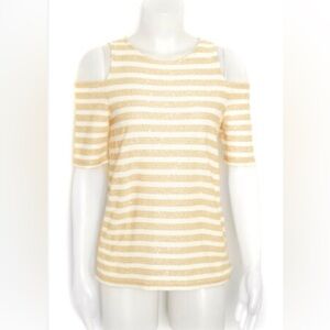 B11 Chico’s Women’s Striped Cold Shoulder Top Size 1. Bust 38” length 23.5”.